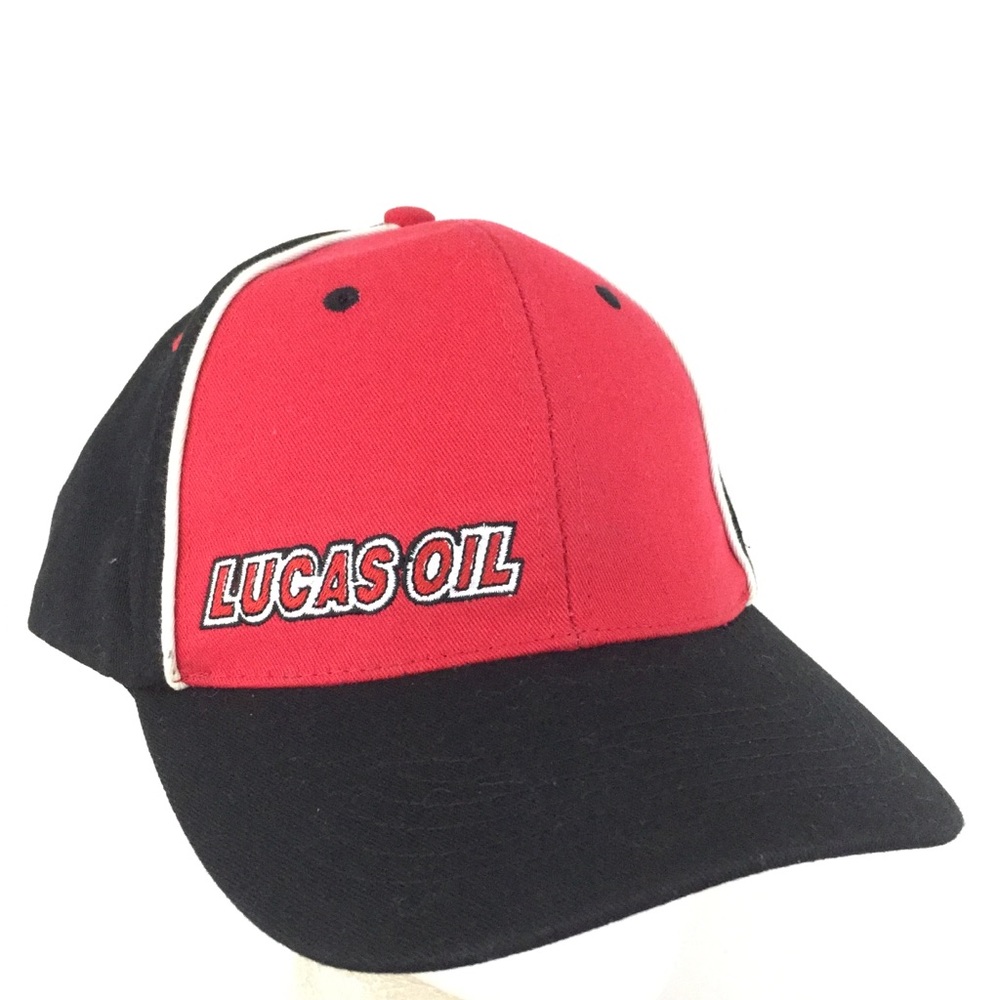 Lucas Oil Hat Spell Out Script Logo Performance Racing Snap Back Baseball Cap